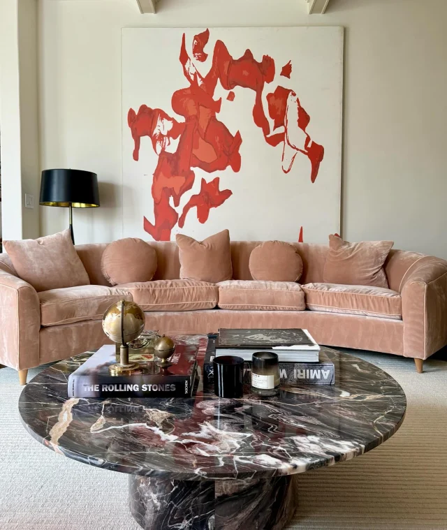 People always want to know how I ended up owning a furniture factory. It stared with me doing interior design. I would walk into a home and imagine the way a room should look then spend weeks and months not being able to find what I imagined. So I just started making most things custom. Here’s a sofa I recently designed for a client in LA, and you can swipe to see the version I introduced at @hpmkt in the @norwalkfurniture showroom: 

#Custom #Furniture  #FurnitureDesign #Sofa #Velvet #KimSalmela #NorwalkFurniture #LivingRoom #interiorDesign #CurvedSofa